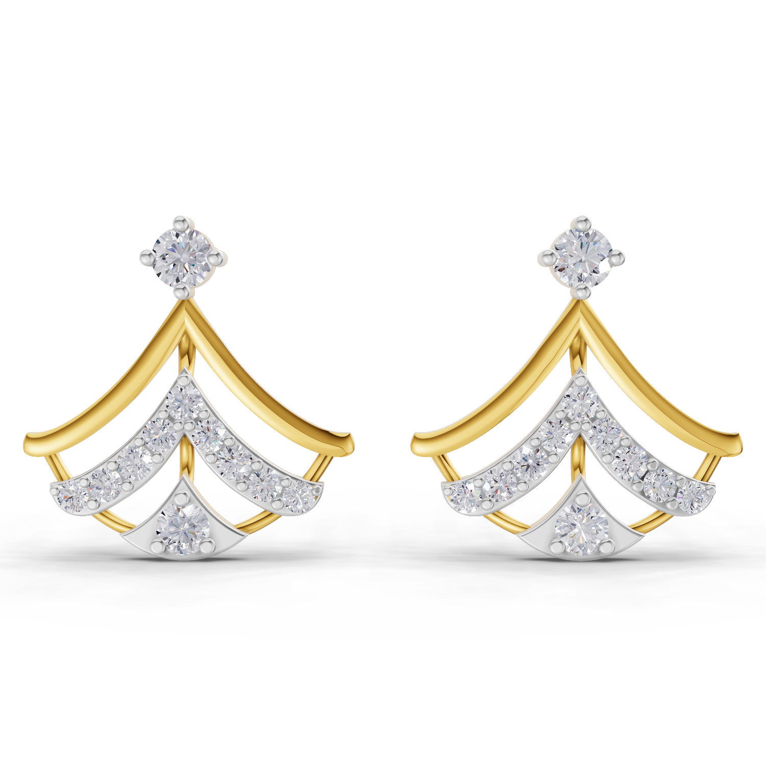 Lab Grown Diamond Earrings 0.38 Carat IGI Certified Round Shape 925 Sterling Silver Gold Plated Regal Fan Earrings