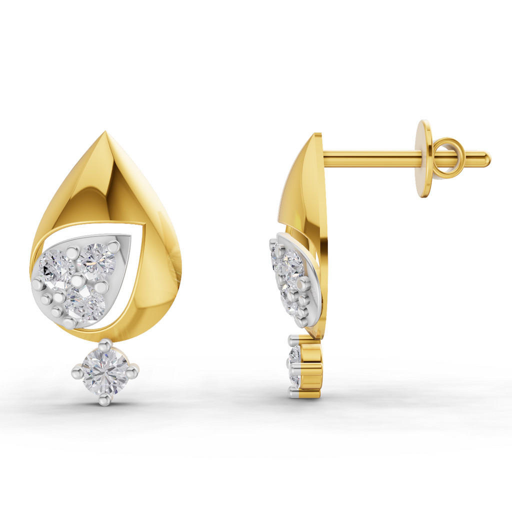 Lab Grown Diamond Earrings 0.29 Carat IGI Certified Round Shape F-G VS Quality| 925 Sterling Silver Gold Plated Petal Diamond Stud Earrings