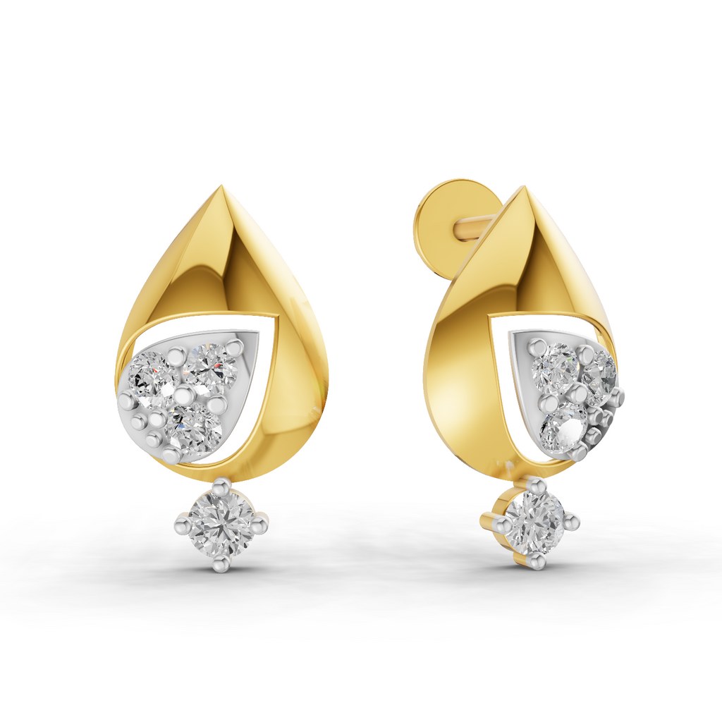 Lab Grown Diamond Earrings 0.29 Carat IGI Certified Round Shape F-G VS Quality| 925 Sterling Silver Gold Plated Petal Diamond Stud Earrings