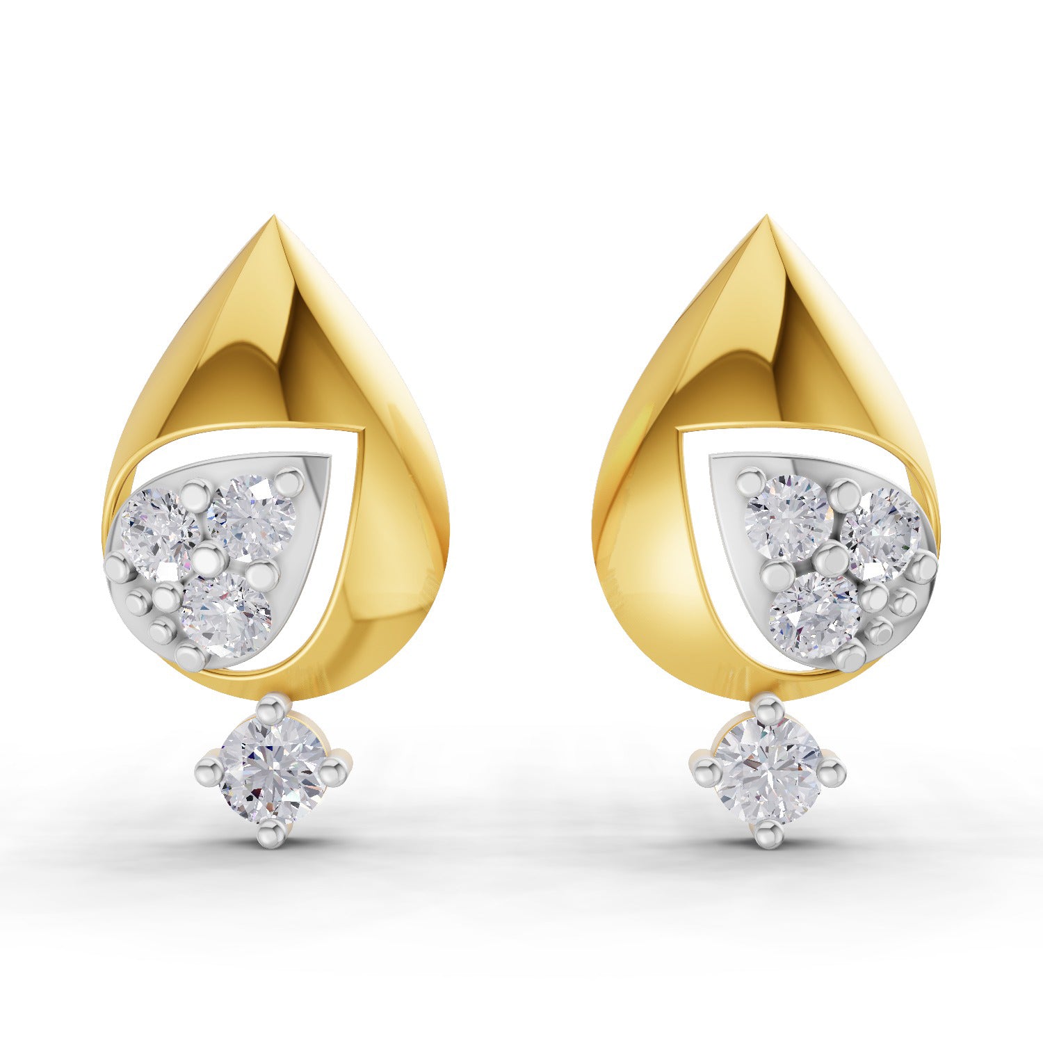 Lab Grown Diamond Earrings 0.29 Carat IGI Certified Round Shape F-G VS Quality| 925 Sterling Silver Gold Plated Petal Diamond Stud Earrings