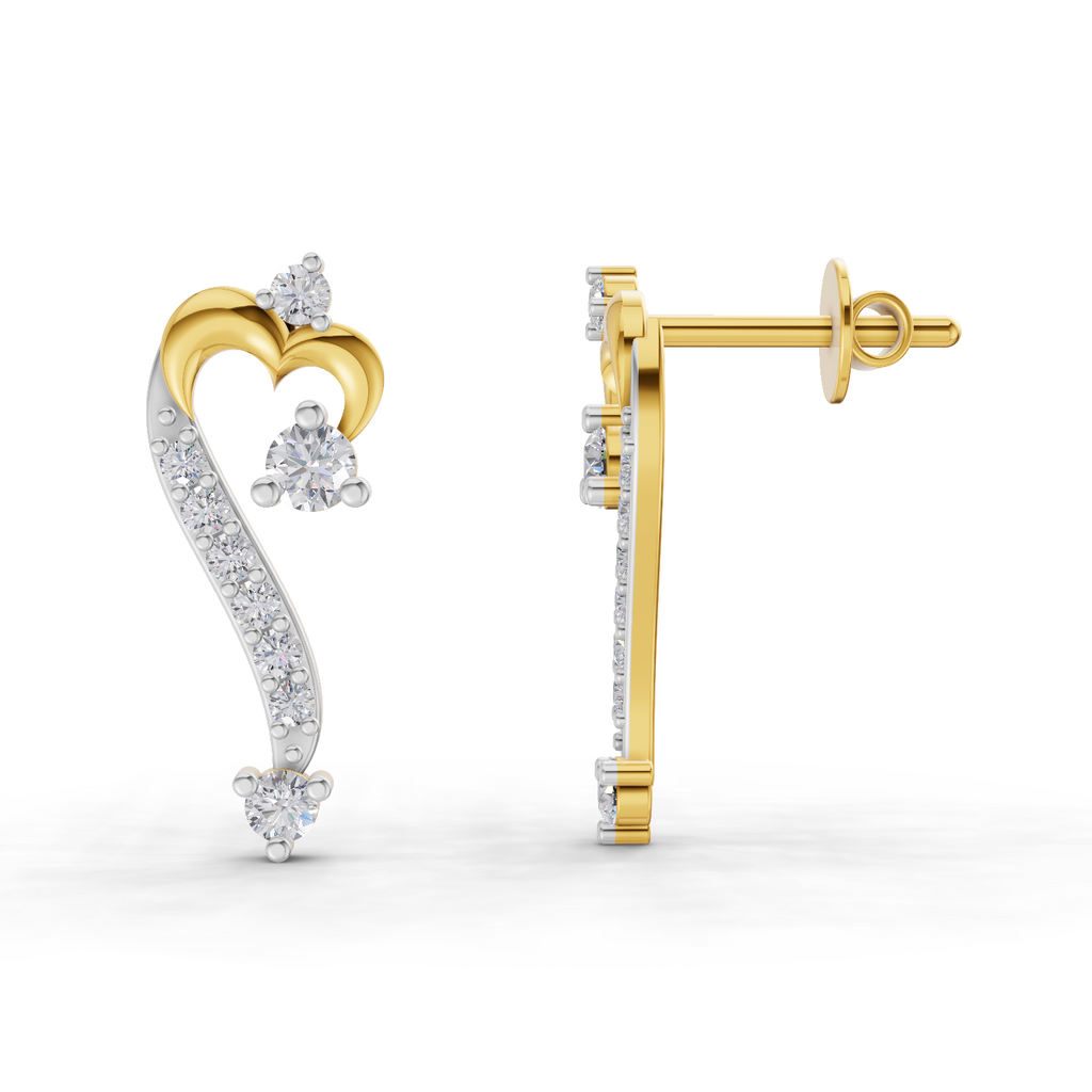 Lab Grown Diamond Earrings 0.38 Carat IGI Certified Round Shape 925 Sterling Silver Gold Plated Curve of Love Earrings