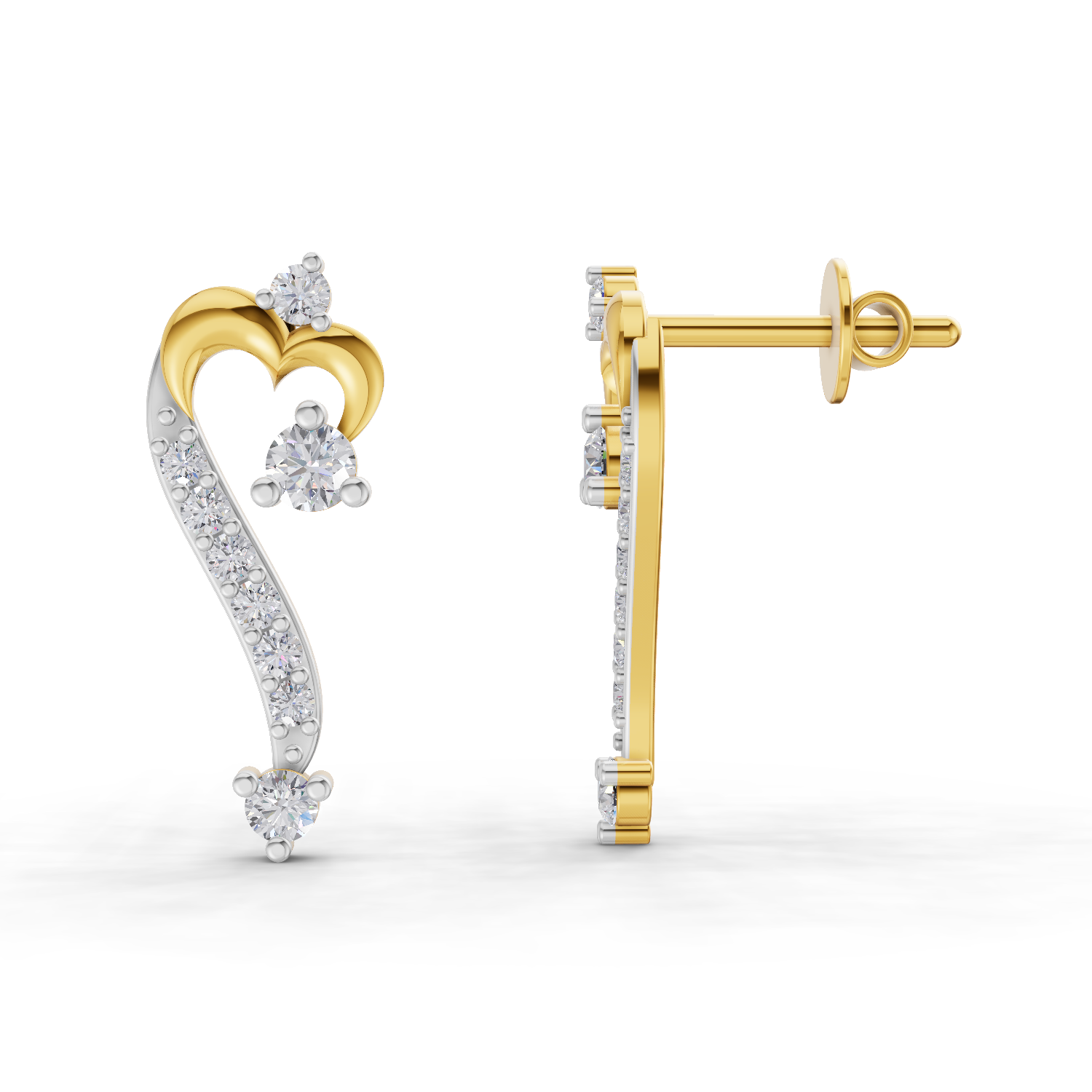 Lab Grown Diamond Earrings 0.38 Carat IGI Certified Round Shape 925 Sterling Silver Gold Plated Curve of Love Earrings