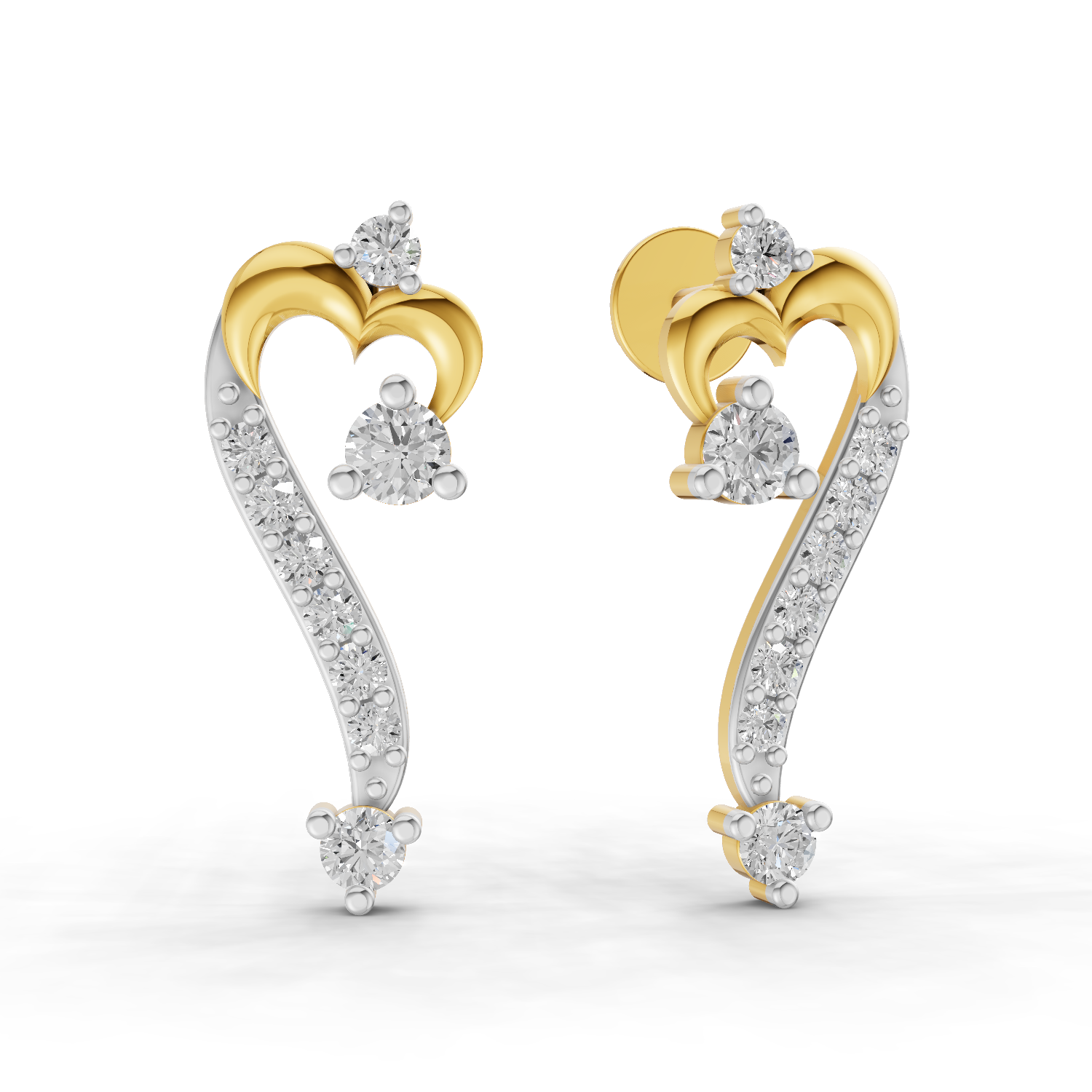Lab Grown Diamond Earrings 0.38 Carat IGI Certified Round Shape 925 Sterling Silver Gold Plated Curve of Love Earrings