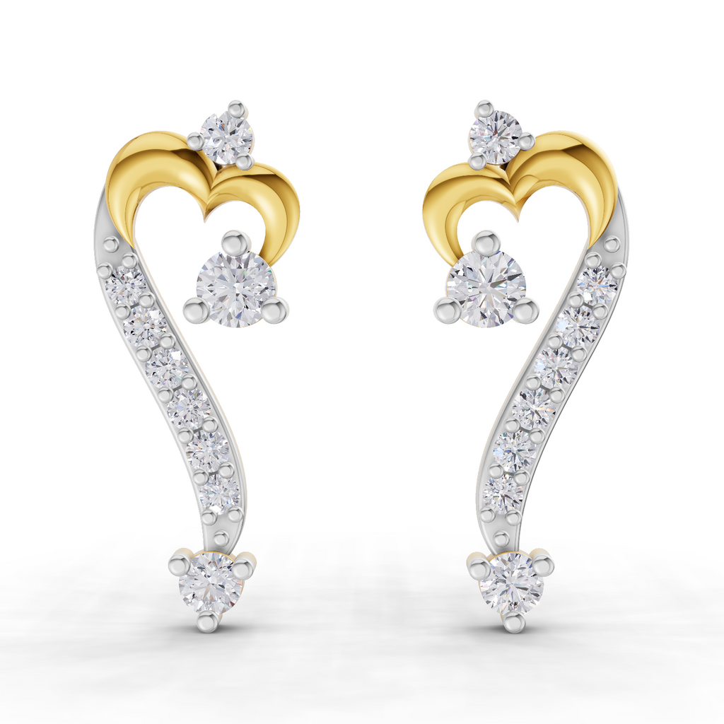 Lab Grown Diamond Earrings 0.38 Carat IGI Certified Round Shape 925 Sterling Silver Gold Plated Curve of Love Earrings