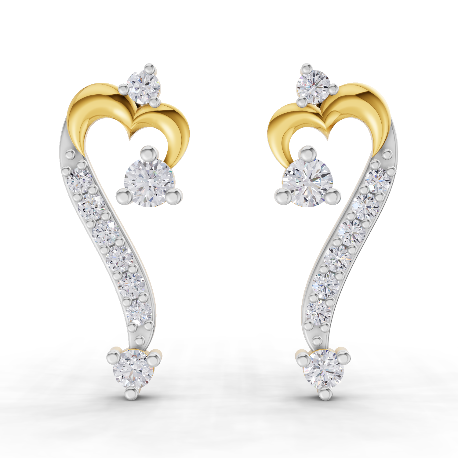Lab Grown Diamond Earrings 0.38 Carat IGI Certified Round Shape 925 Sterling Silver Gold Plated Curve of Love Earrings
