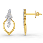 Lab Grown Diamond Earrings 0.37 Carat IGI Certified Round Shape 925 Sterling Silver Gold Plated Leaf Whisper Earrings