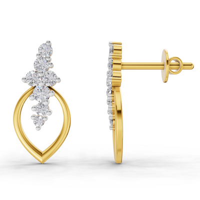 Lab Grown Diamond Earrings 0.37 Carat IGI Certified Round Shape 925 Sterling Silver Gold Plated Leaf Whisper Earrings