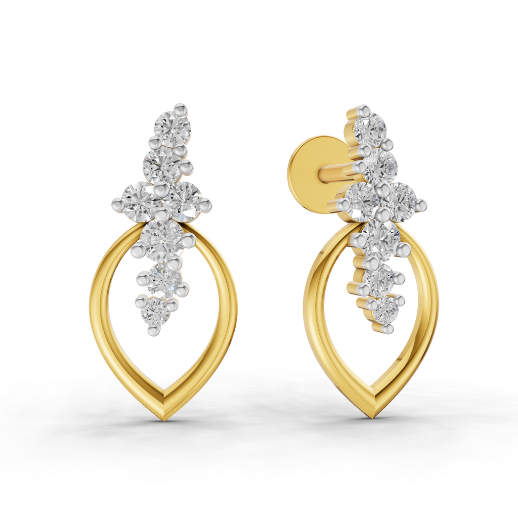 Lab Grown Diamond Earrings 0.37 Carat IGI Certified Round Shape 925 Sterling Silver Gold Plated Leaf Whisper Earrings