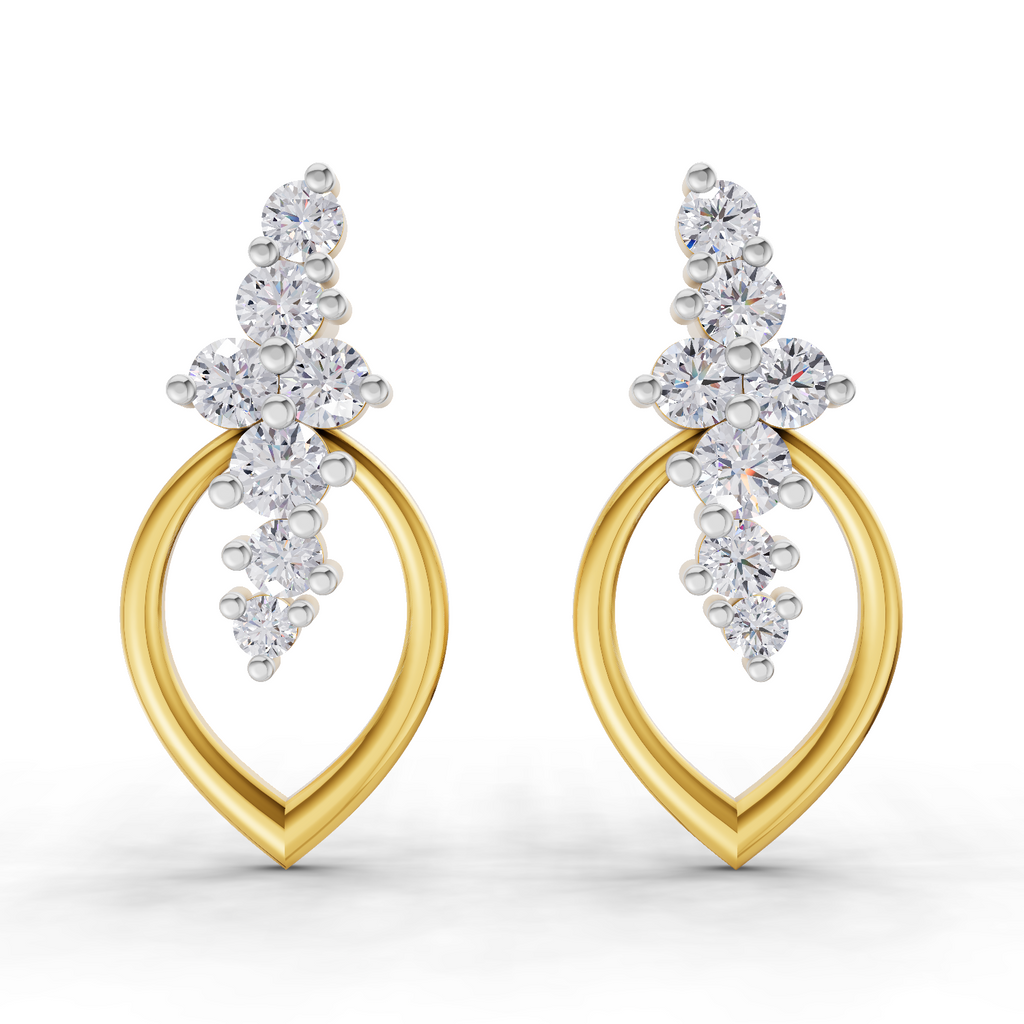Lab Grown Diamond Earrings 0.37 Carat IGI Certified Round Shape 925 Sterling Silver Gold Plated Leaf Whisper Earrings