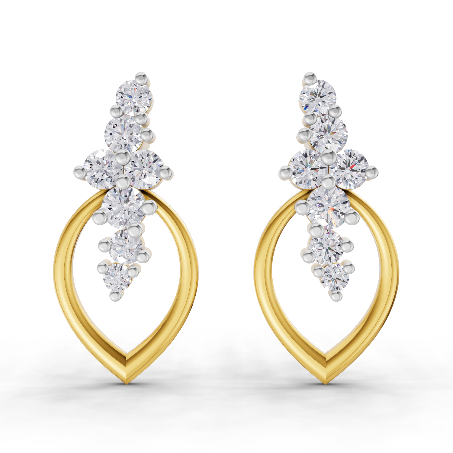 Lab Grown Diamond Earrings 0.37 Carat IGI Certified Round Shape 925 Sterling Silver Gold Plated Leaf Whisper Earrings