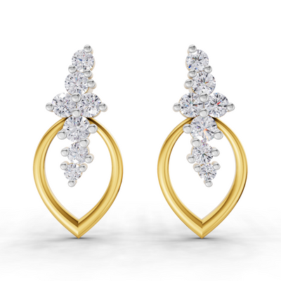 Lab Grown Diamond Earrings 0.37 Carat IGI Certified Round Shape 925 Sterling Silver Gold Plated Leaf Whisper Earrings