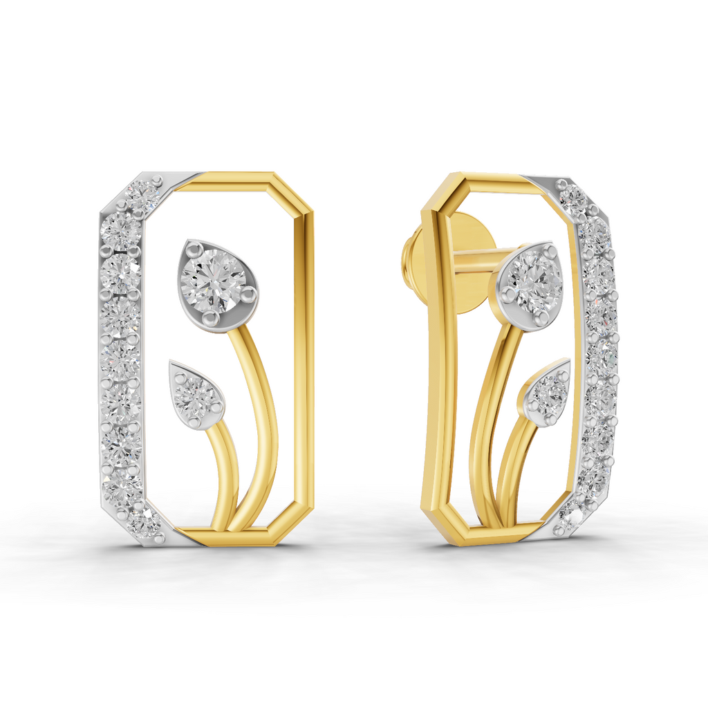 Lab Grown Diamond Earrings 0.42 Carat IGI Certified Round Shape 925 Sterling Silver Gold Plated The Minimalist Stud Earrings