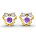 Lab Grown Diamond Earrings 0.02 Carat Round Shape 925 Sterling Silver Yellow Gold Plated Minnie Mouse Earrings