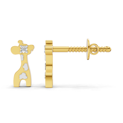 Lab Grown Diamond Earrings 0.02 Carat Round Shape 925 Sterling Silver Yellow Gold Plated Giraffe Earrings