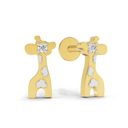 Lab Grown Diamond Earrings 0.02 Carat Round Shape 925 Sterling Silver Yellow Gold Plated Giraffe Earrings