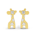 Lab Grown Diamond Earrings 0.02 Carat Round Shape 925 Sterling Silver Yellow Gold Plated Giraffe Earrings