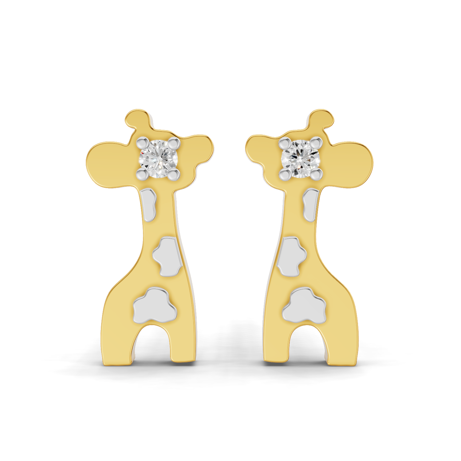 Lab Grown Diamond Earrings 0.02 Carat Round Shape 925 Sterling Silver Yellow Gold Plated Giraffe Earrings