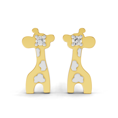 Lab Grown Diamond Earrings 0.02 Carat Round Shape 925 Sterling Silver Yellow Gold Plated Giraffe Earrings