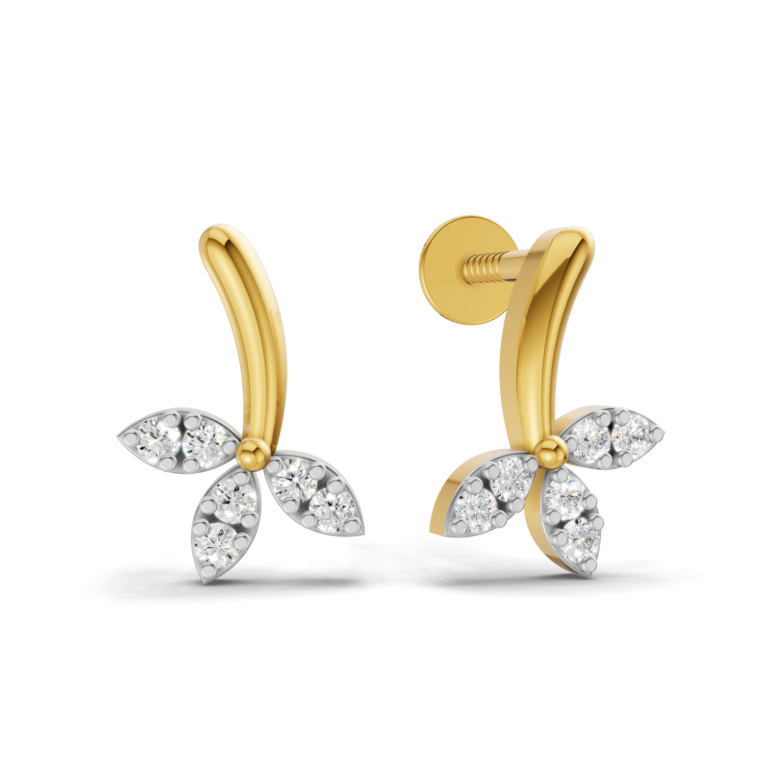 Lab Grown Diamond 0.12CT 925 Sterling Silver Gold Plated Round Shape Earring