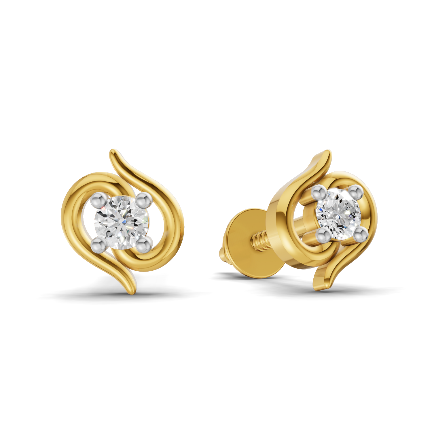 Lab Grown Diamond 0.12CT 925 Sterling Silver Gold Plated Round Shape Earring
