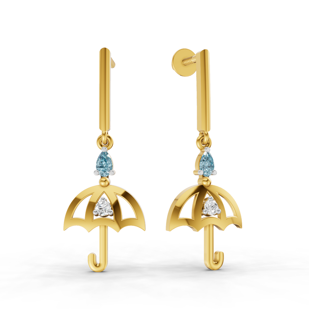 Lab Grown Diamond Earrings 0.05 Carat Round Shape 925 Sterling Silver Yellow Gold Plated Umbrella Earrings