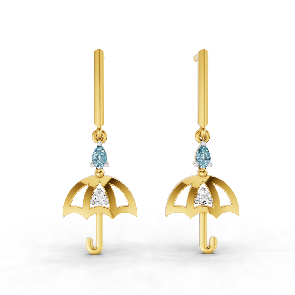Lab Grown Diamond Earrings 0.05 Carat Round Shape 925 Sterling Silver Yellow Gold Plated Umbrella Earrings