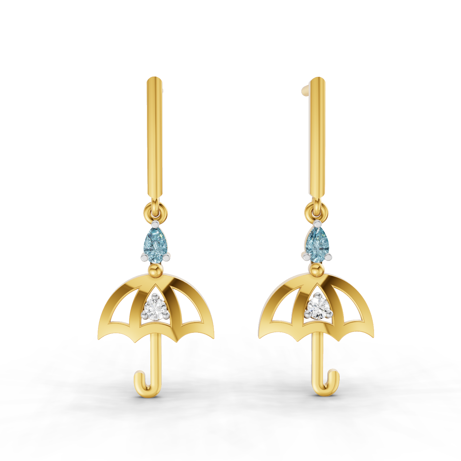 Lab Grown Diamond Earrings 0.05 Carat Round Shape 925 Sterling Silver Yellow Gold Plated Umbrella Earrings