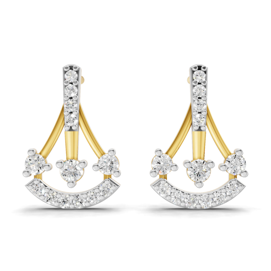 Lab Grown Diamond Earrings 0.44 Carat IGI Certified Round Shape F-G VS | 925 Sterling Silver Yellow Gold Plated Fashion Earrings