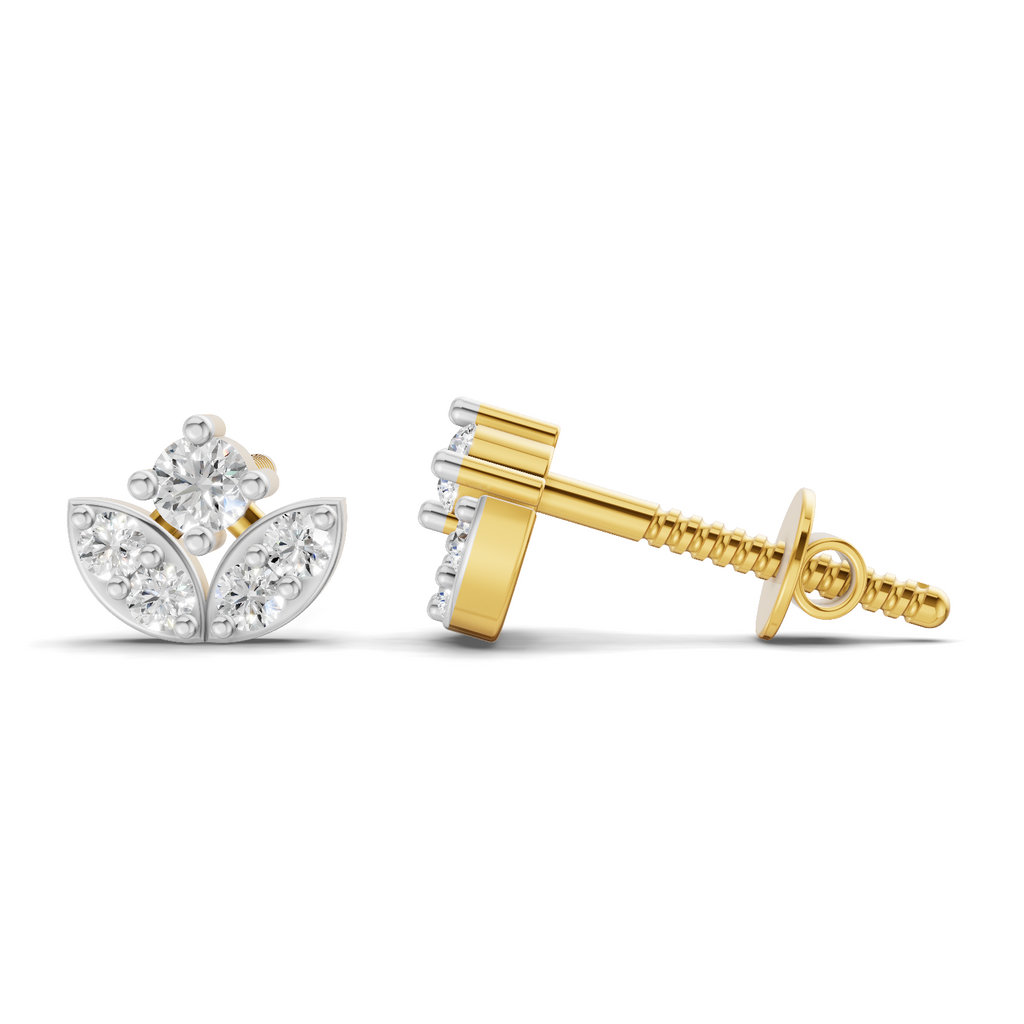 Lab Grown Diamond Earrings 0.23 Carat IGI Certified Round Shape F-G VS | 925 Sterling Silver Yellow Gold Plated Fashion Earrings