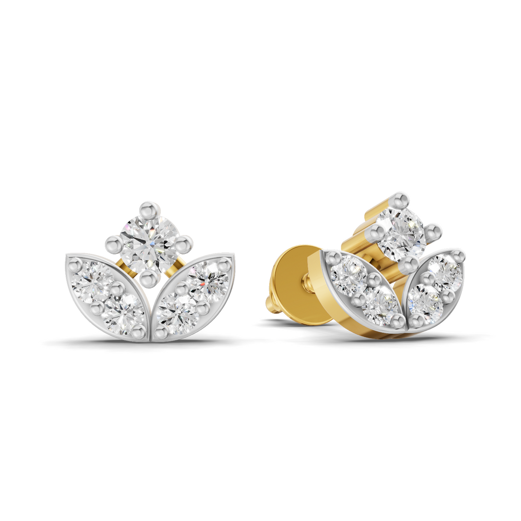 Lab Grown Diamond Earrings 0.23 Carat IGI Certified Round Shape F-G VS | 925 Sterling Silver Yellow Gold Plated Fashion Earrings
