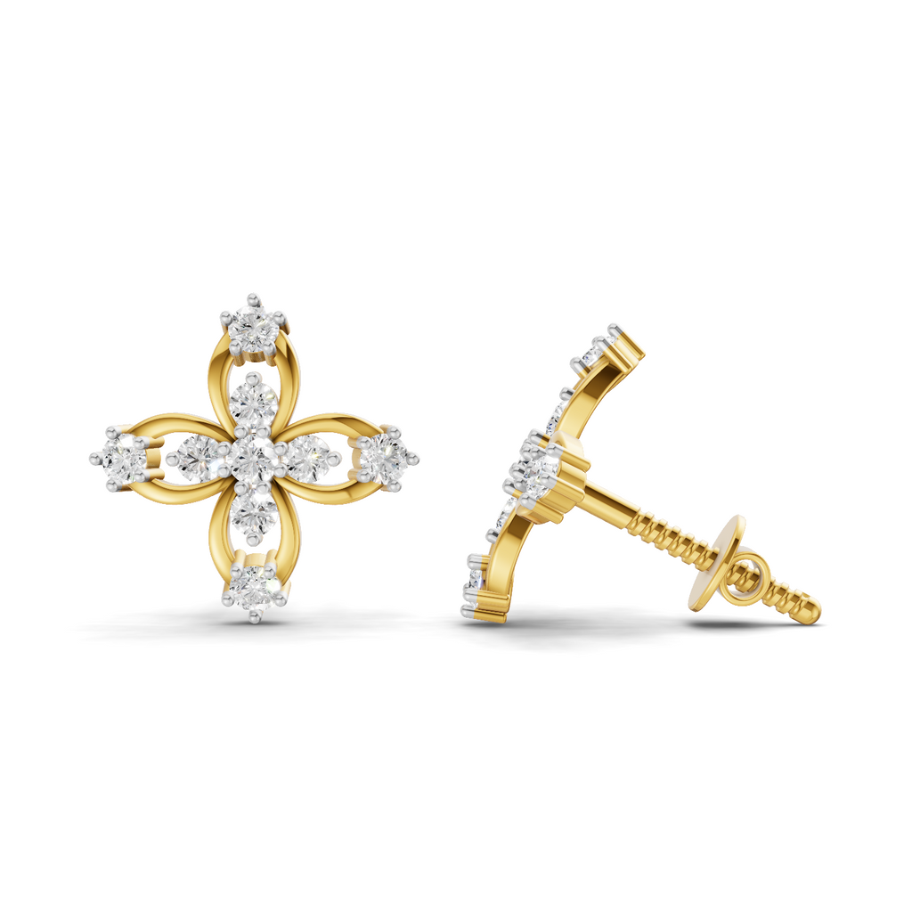 Lab Grown Diamond Earrings 0.4 Carat IGI Certified Round Shape F-G VS | 925 Sterling Silver Yellow Gold Plated Fashion Earrings