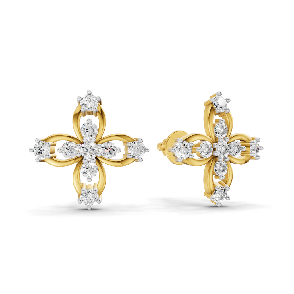 Lab Grown Diamond Earrings 0.4 Carat IGI Certified Round Shape F-G VS | 925 Sterling Silver Yellow Gold Plated Fashion Earrings