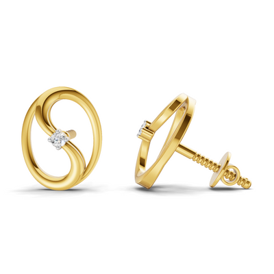 Lab Grown Diamond Earrings 0.02 Carat Round Shape 925 Sterling Silver Yellow Gold Plated Twinkling Loop Fashion Earrings