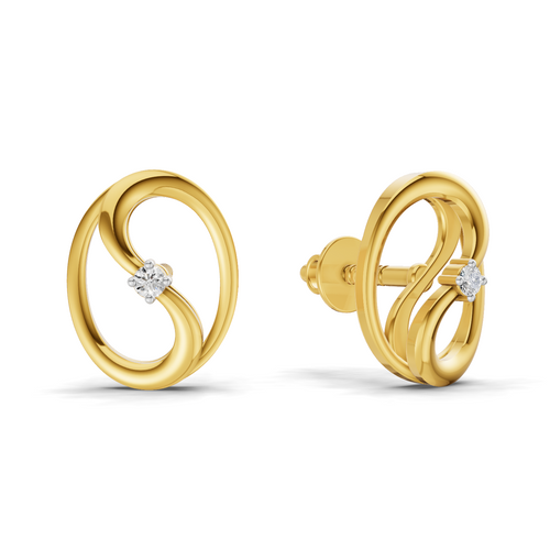 Lab Grown Diamond Earrings 0.02 Carat Round Shape 925 Sterling Silver Yellow Gold Plated Twinkling Loop Fashion Earrings