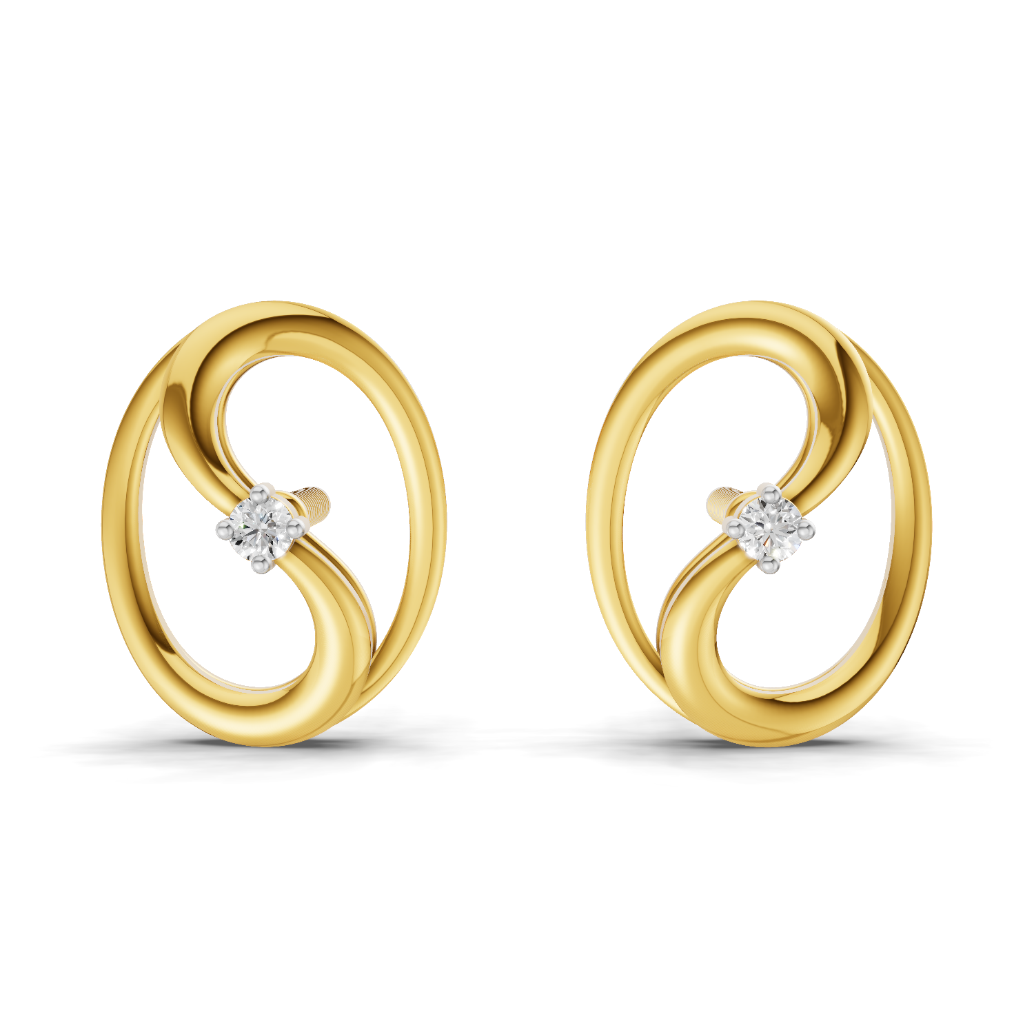 Lab Grown Diamond Earrings 0.02 Carat Round Shape 925 Sterling Silver Yellow Gold Plated Twinkling Loop Fashion Earrings