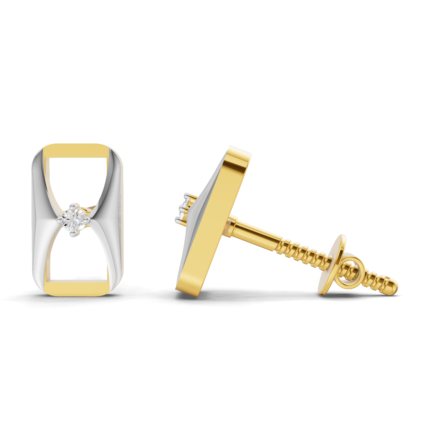 Lab Grown Diamond Earrings 0.02 Carat Round Shape 925 Sterling Silver Yellow Gold Plated Fashion Earrings