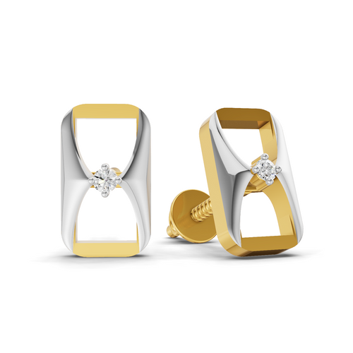 Lab Grown Diamond Earrings 0.02 Carat Round Shape 925 Sterling Silver Yellow Gold Plated Fashion Earrings
