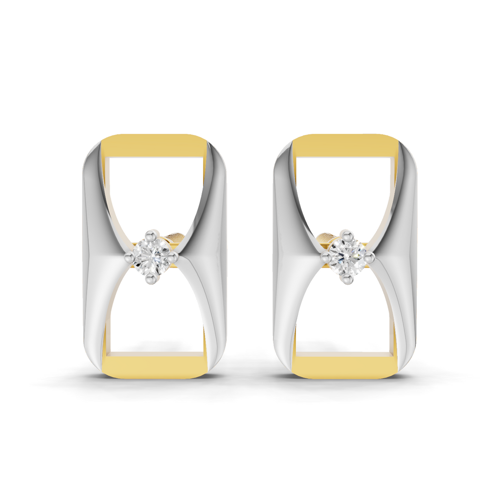 Lab Grown Diamond Earrings 0.02 Carat Round Shape 925 Sterling Silver Yellow Gold Plated Fashion Earrings