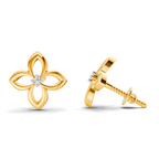 Lab Grown Diamond Earrings 0.02 Carat Round Shape 925 Sterling Silver Yellow Gold Plated Flower Stud Earrings