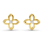 Lab Grown Diamond Earrings 0.02 Carat Round Shape 925 Sterling Silver Yellow Gold Plated Flower Stud Earrings
