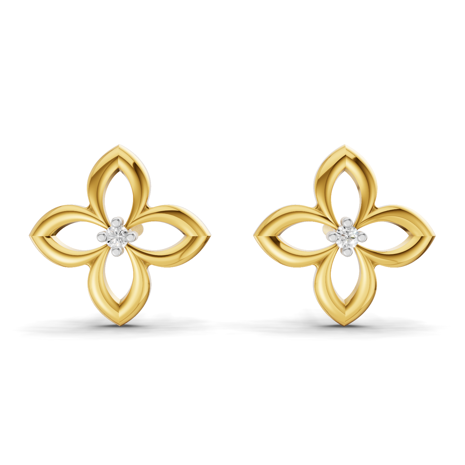 Lab Grown Diamond Earrings 0.02 Carat Round Shape 925 Sterling Silver Yellow Gold Plated Flower Stud Earrings