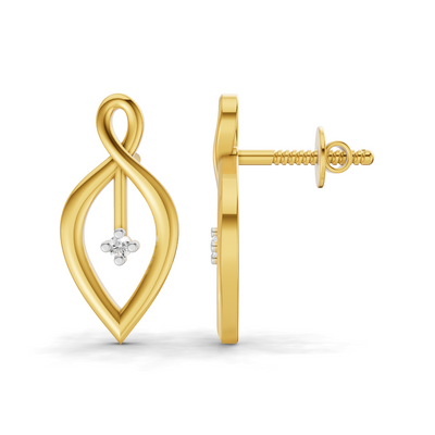 Lab Grown Diamond Earrings 0.02 Carat Round Shape 925 Sterling Silver Yellow Gold Plated Infinity Flame Earrings