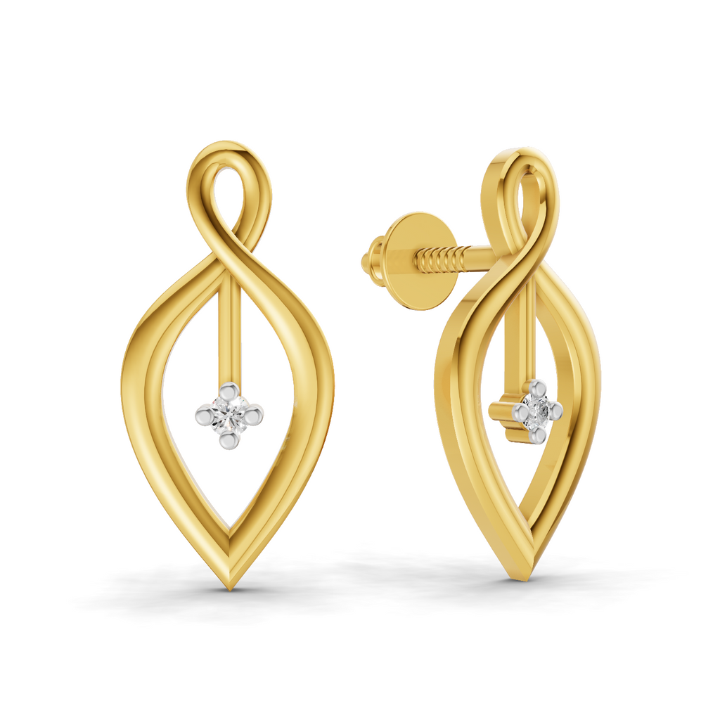 Lab Grown Diamond Earrings 0.02 Carat Round Shape 925 Sterling Silver Yellow Gold Plated Infinity Flame Earrings