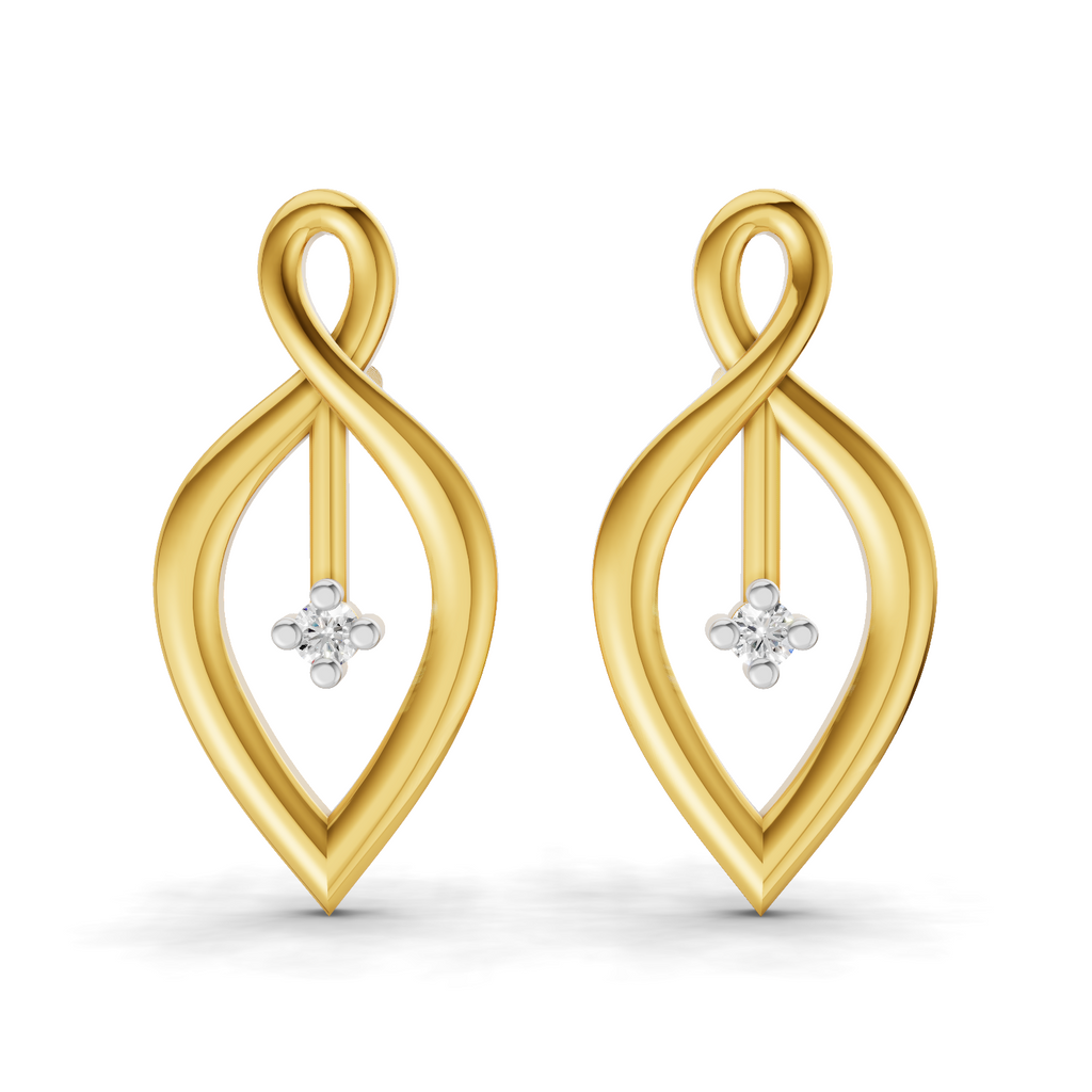 Lab Grown Diamond Earrings 0.02 Carat Round Shape 925 Sterling Silver Yellow Gold Plated Infinity Flame Earrings