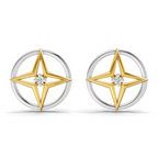 Lab Grown Diamond Earrings 0.02 Carat Round Shape 925 Sterling Silver Yellow Gold Plated Compass Rose Earrings