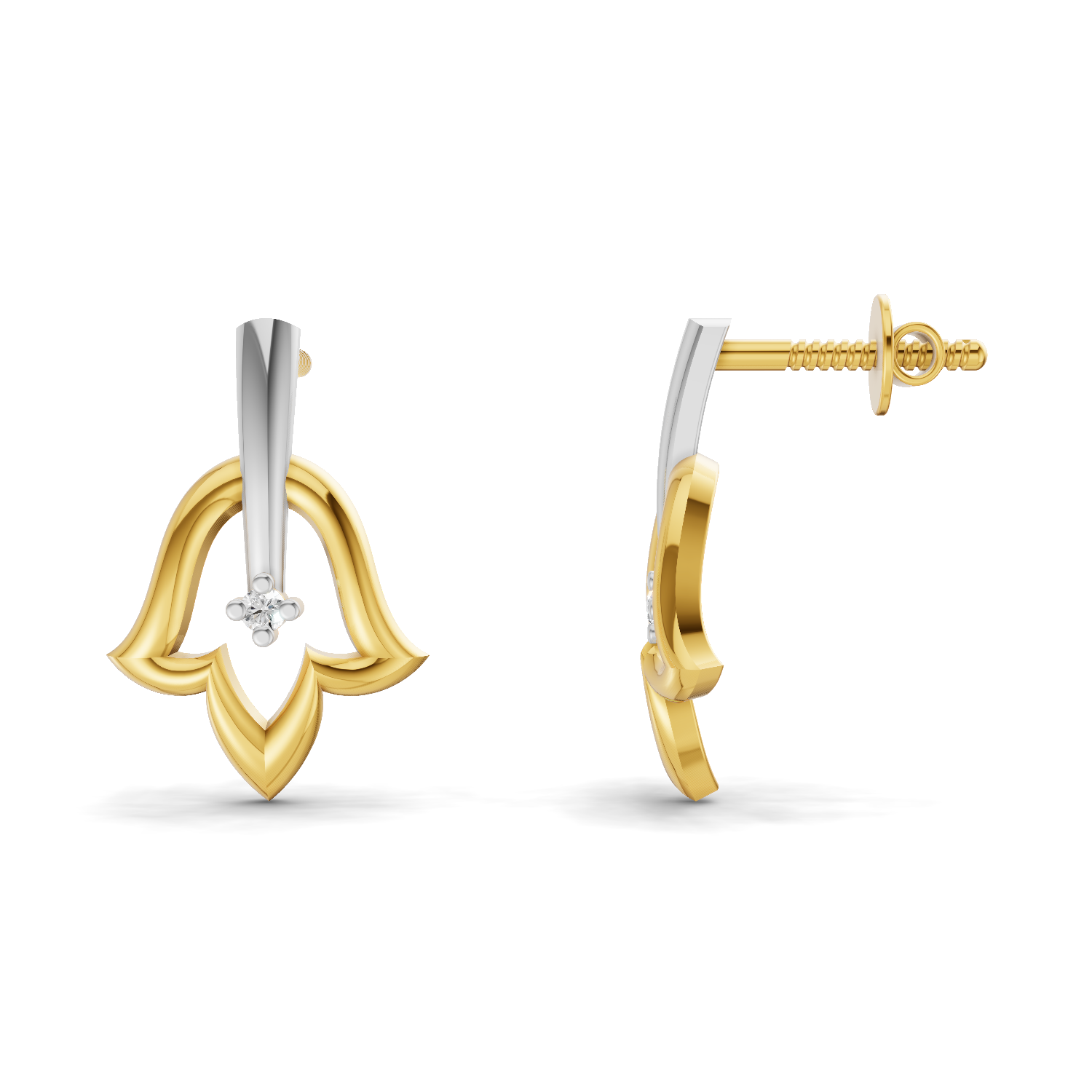 Lab Grown Diamond Earrings 0.02 Carat Round Shape 925 Sterling Silver Yellow Gold Plated Tulip Stud Earrings