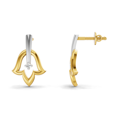 Lab Grown Diamond Earrings 0.02 Carat Round Shape 925 Sterling Silver Yellow Gold Plated Tulip Stud Earrings