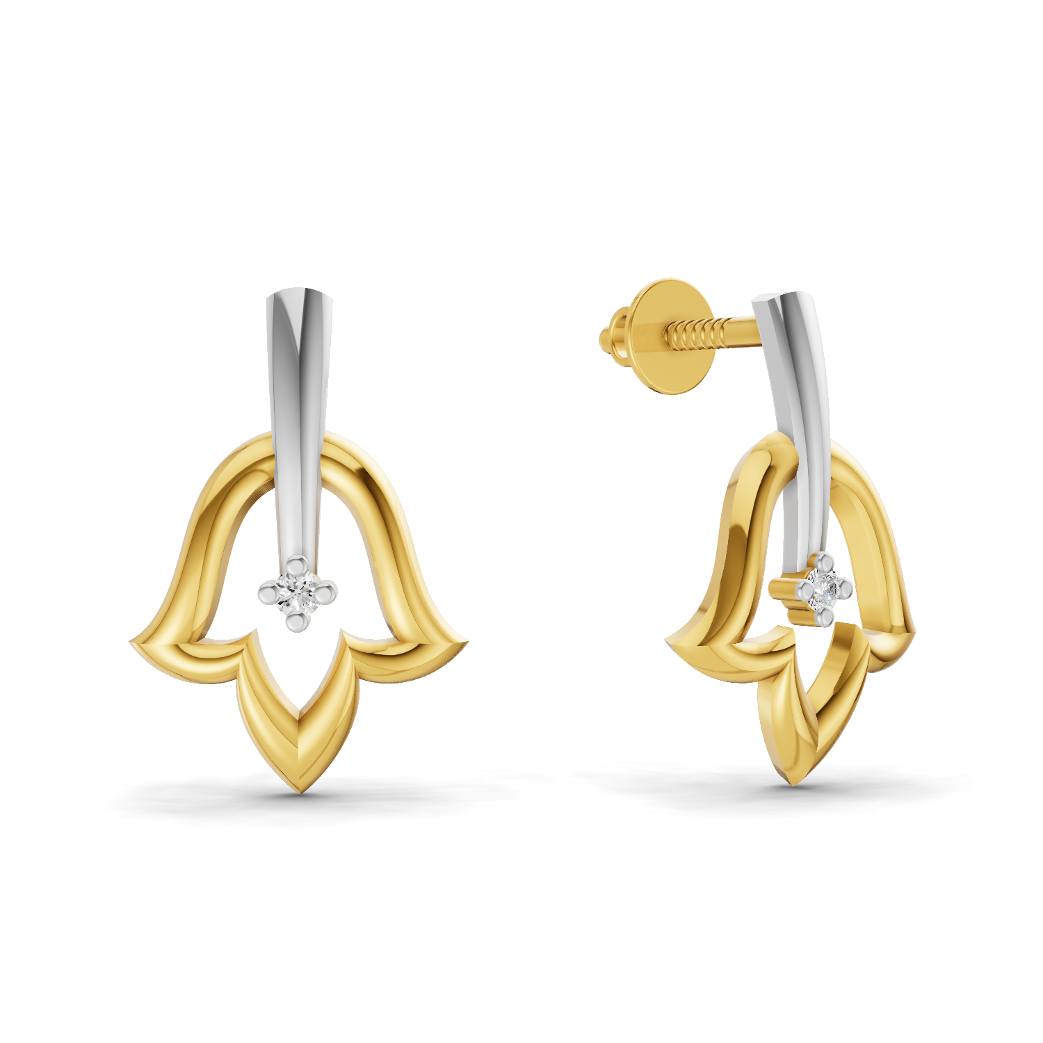 Lab Grown Diamond Earrings 0.02 Carat Round Shape 925 Sterling Silver Yellow Gold Plated Tulip Stud Earrings