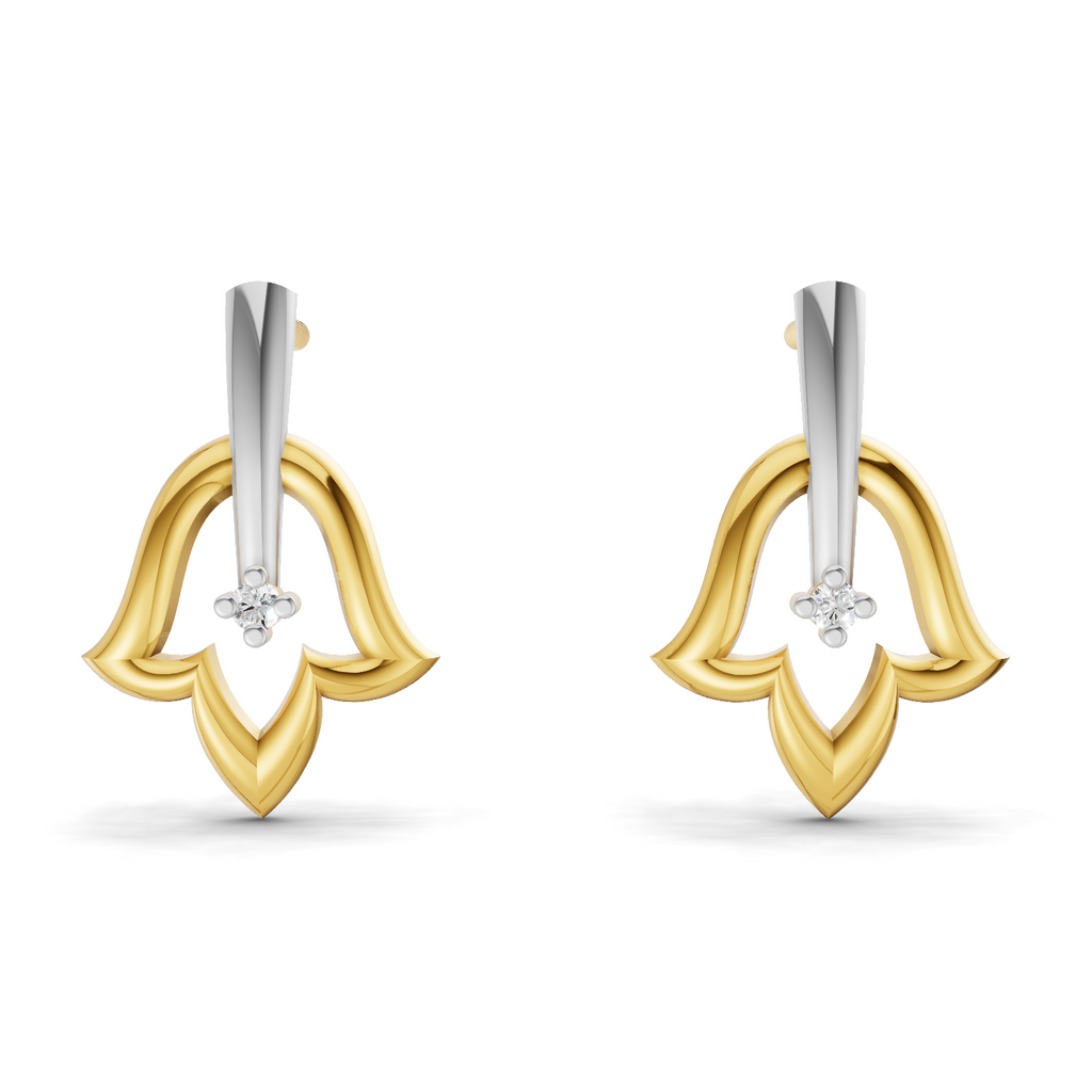 Lab Grown Diamond Earrings 0.02 Carat Round Shape 925 Sterling Silver Yellow Gold Plated Tulip Stud Earrings