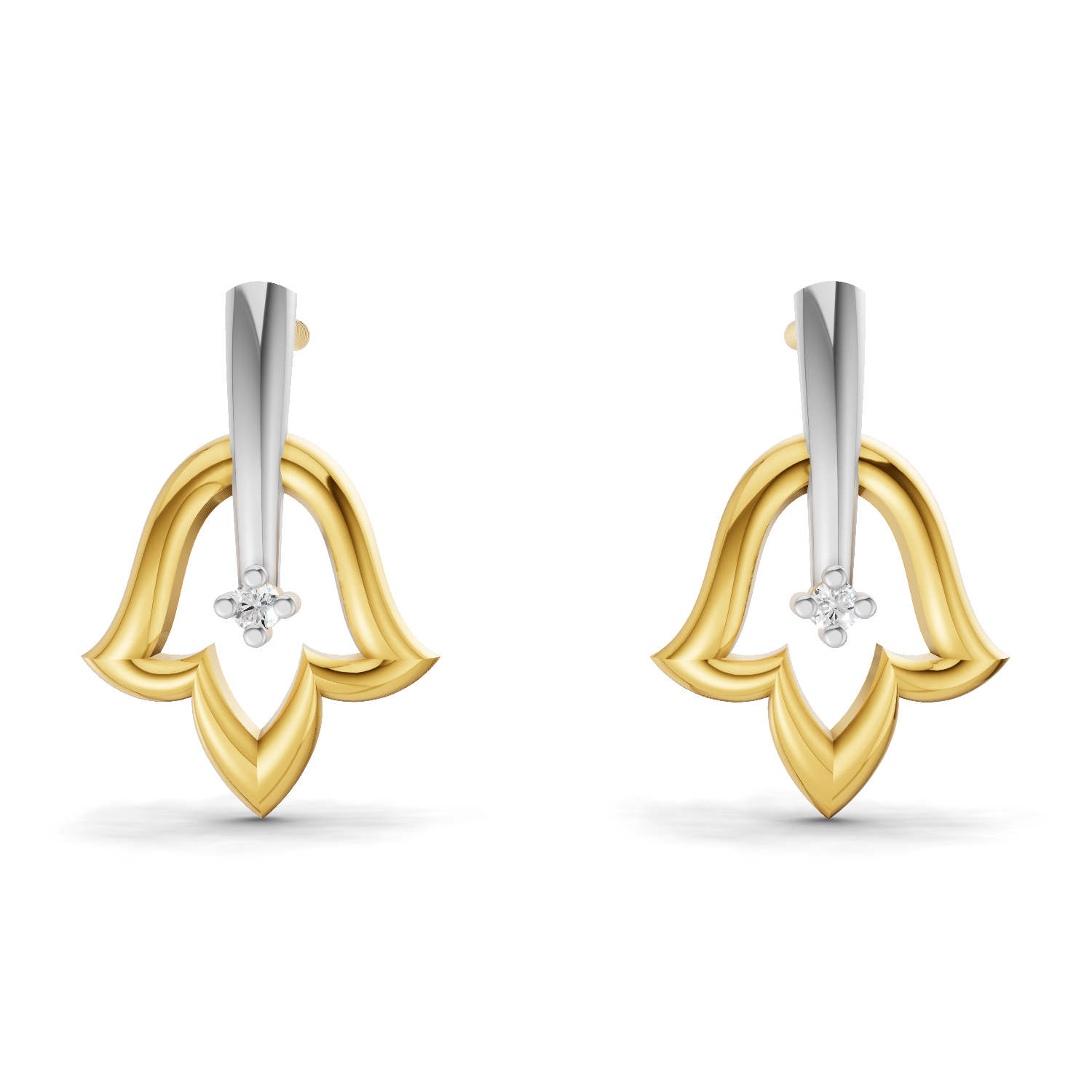 Lab Grown Diamond Earrings 0.02 Carat Round Shape 925 Sterling Silver Yellow Gold Plated Tulip Stud Earrings